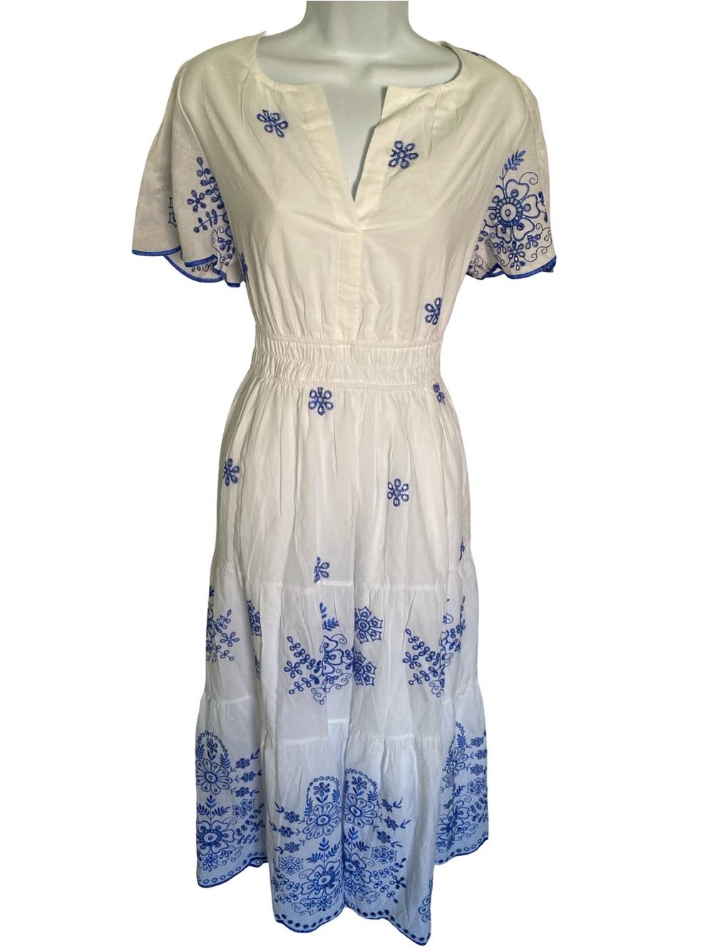 Pretty Garden White Maxi Dress with Blue Floral Embroidery-M NWT - Picture 4 of 5